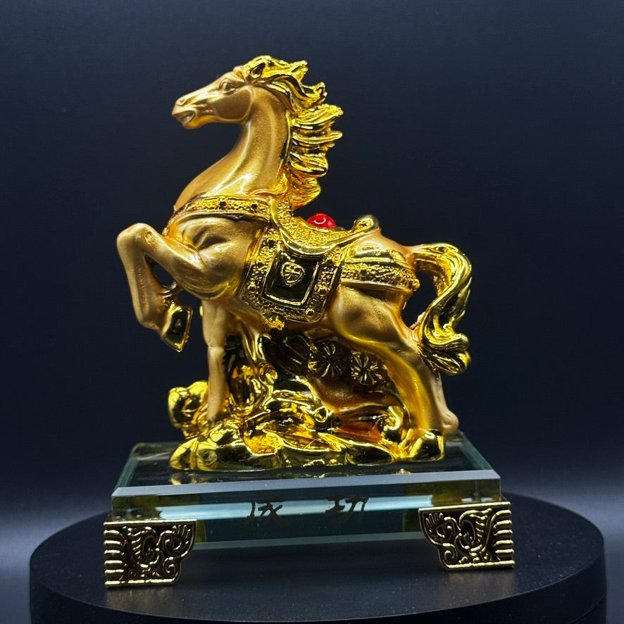 Horse with Gold Ingot and Wealth Pot Lucky Charm Figurine