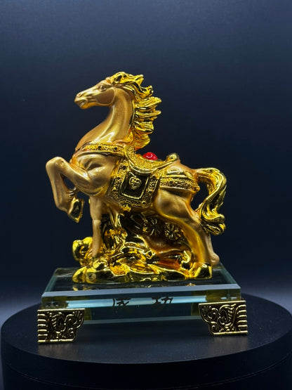 Horse with Gold Ingot and Wealth Pot Lucky Charm Figurine