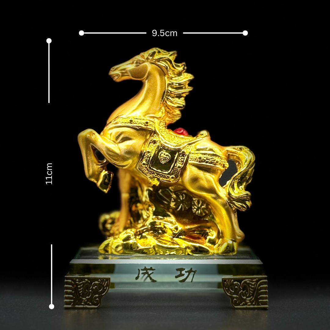 Horse with Gold Ingot and Wealth Pot Lucky Charm Figurine